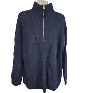 Talbots Womens Cable Knit Zip Collar Sweater Blue Medium Pullover Quiet Luxury